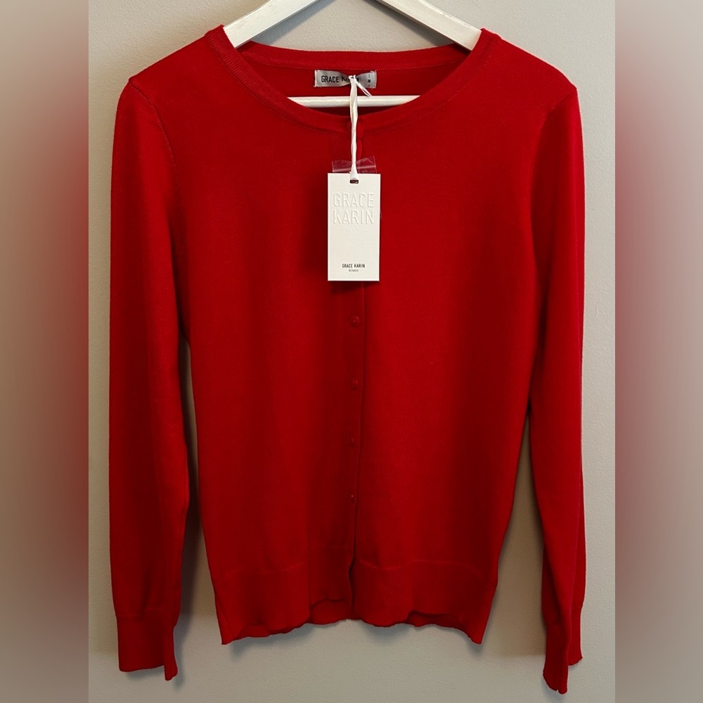 Grace Karin Women’s Red Button Up Cardigan Size Medium New With Tags